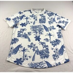 Mantra Golf Polo Shirt Men XL White Blue Floral Blade Collar Stretch Performance
